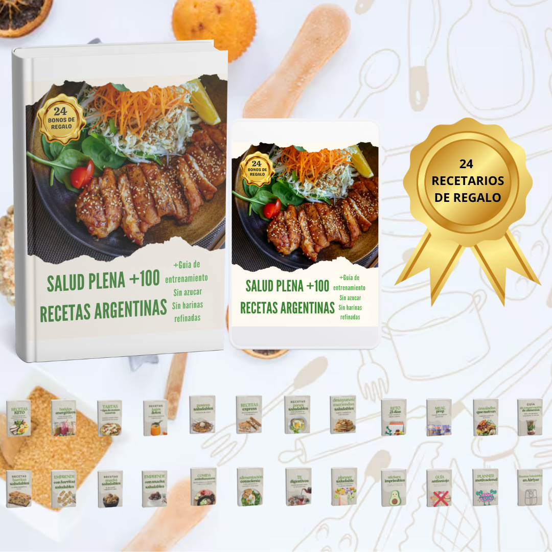 Salud Plena +100 Recetas Argentinas y 24 Libros de Regalo para tu Bienestar - 50% off ✨